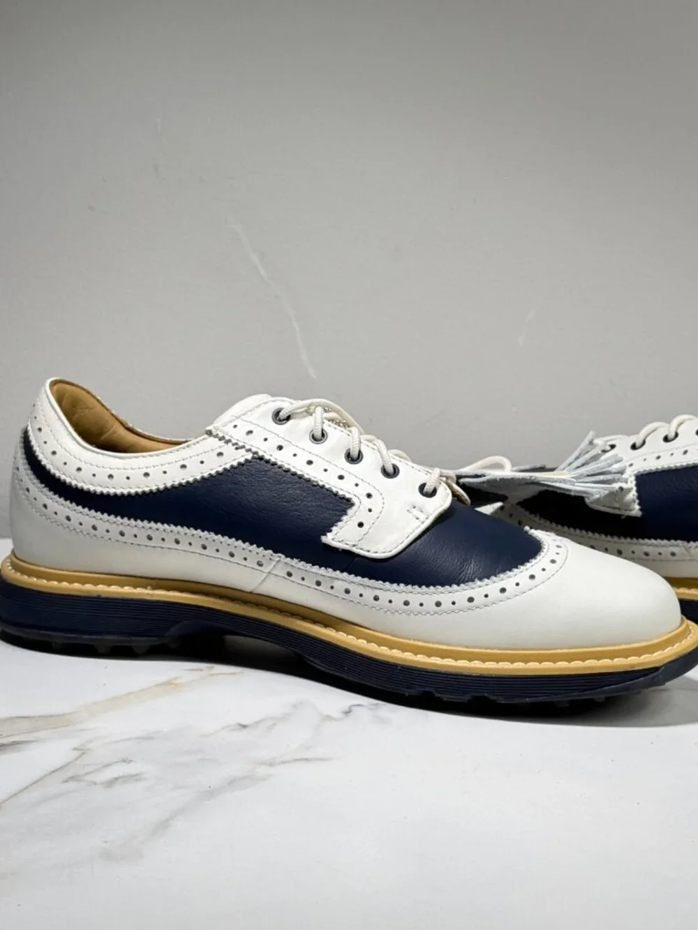 Adidas x Malbon MC87 Spikeless Leather Golf Shoes, US Mens 7, White Navy